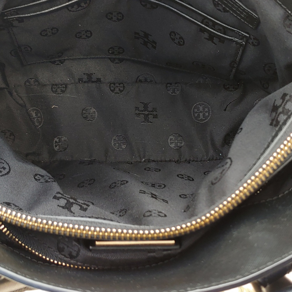Tory Burch Saffiano Black Leather Dome Satchel Bag with Shoulder Strap - Picture 10 of 17